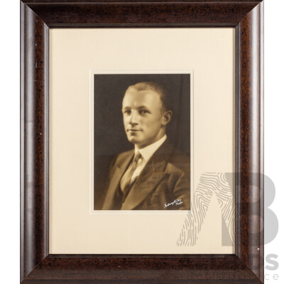 Signed and Inscribed Donald Bradman Vintage Photograph, 51 X 44 Cm (frame)