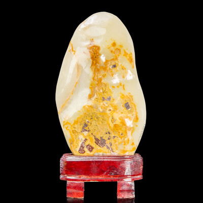 Large Stone Scholar's Rock Sculpture on Wooden Base