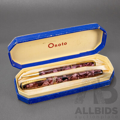Vintage Onoto No 14 Fountain Pen and Pencil Set. Boxed. 14ct Nib