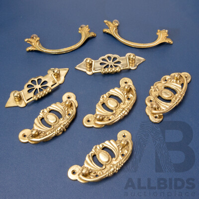 Collection of Eight Vintage Brass Drawer Handles