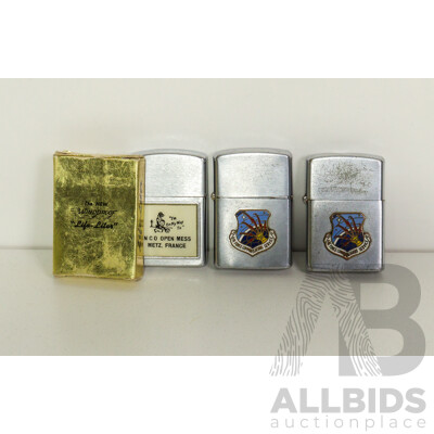 Three Military Lighters by Life Liter & Vulcan Rare Collectible Late 1960s