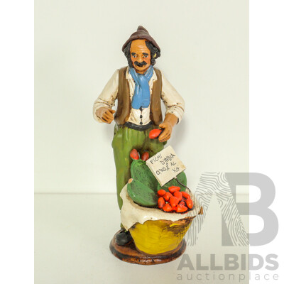 Vintage Hand Made Clay Statue of Italian Merchant