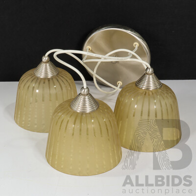 Retro Ceiling Light Fixture Featuring Three Pendant Lights with Caramel-tinted Glass Shades