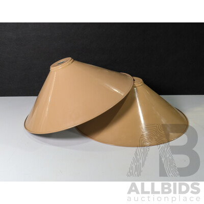 Pair of Light Taupe Enamel Light Shades with White Interior Designed by Wendy Jones Surface Wear