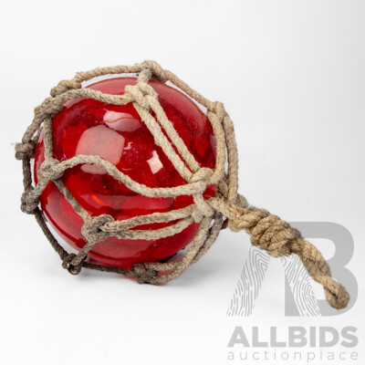 Vintage Rope Bound Hand-Blown Red Glass Fishing Float
