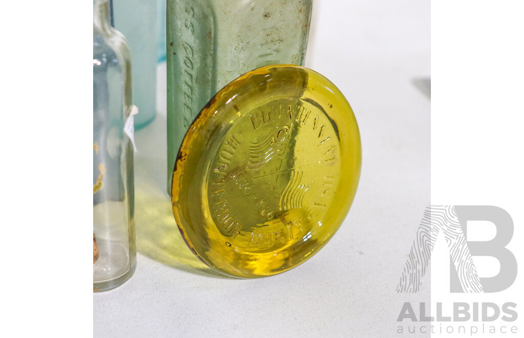 Collection of Antique and Vintage Bottles Including Codd Neck, Norrish and Co Torpedo Bottle, Wahoo Electric Tonic, Ball and Claw Bitters, Model Kew Dairy, Reschs DA, Ink Wells and More