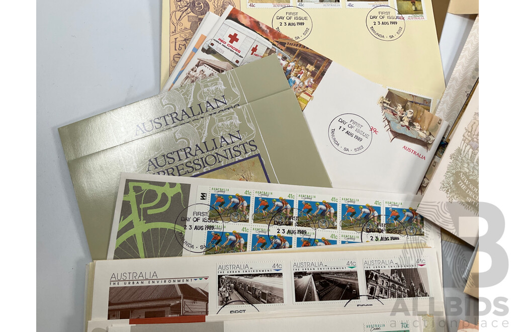 Collection of 1980's-1990's Stamp Packs and First Day Cover Sets Including 1989 Gardens of Australia Ten, Five and Dollar Mint Stamps
