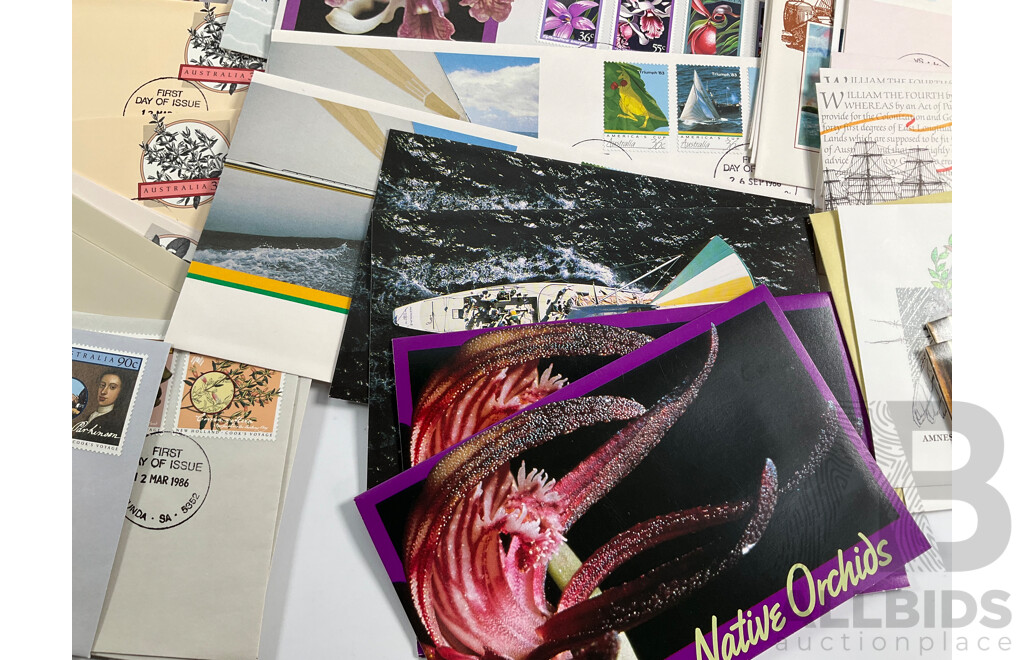 Collection of 1980's-1990's Stamp Packs and First Day Cover Sets Including 1989 Gardens of Australia Ten, Five and Dollar Mint Stamps