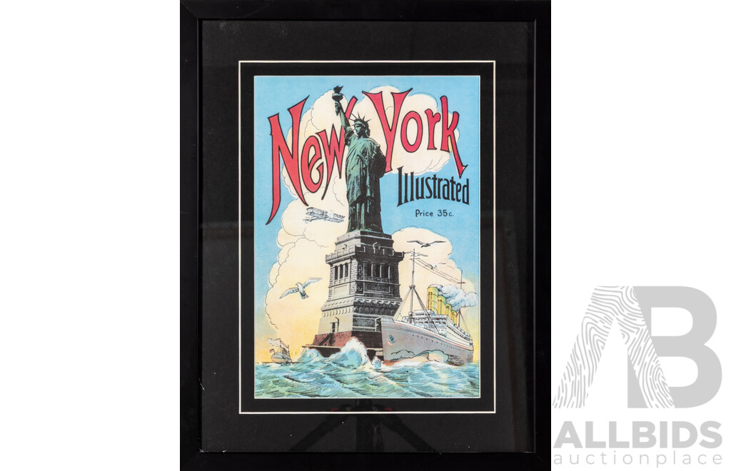 Trio of Retro Colour Vintage-Style Reproduction Colour Quality Prints Featuring New York City, 46 x 37 cm (frames) (3)