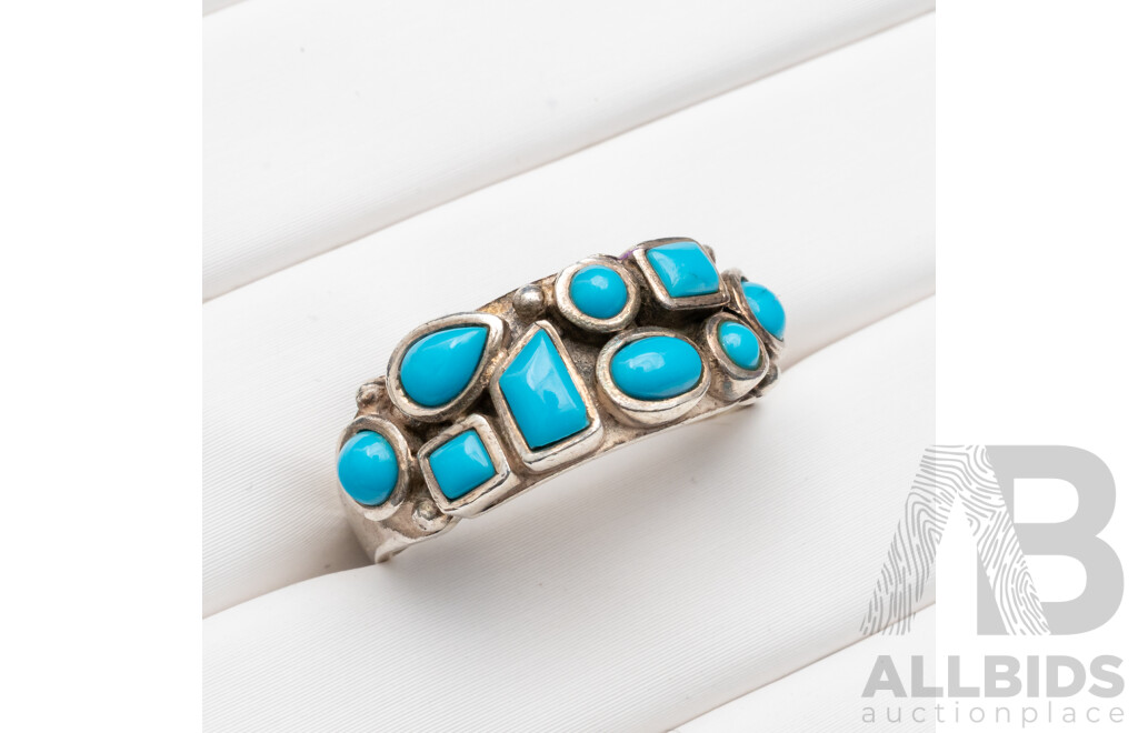 925 Sterling Silver Cabochon Turquoise Ring - Size P