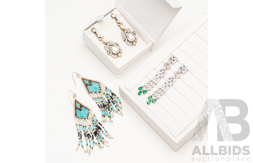 3x Pairs of Base Metal Costume Jewellery Earrings