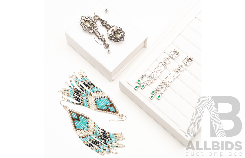 3x Pairs of Base Metal Costume Jewellery Earrings