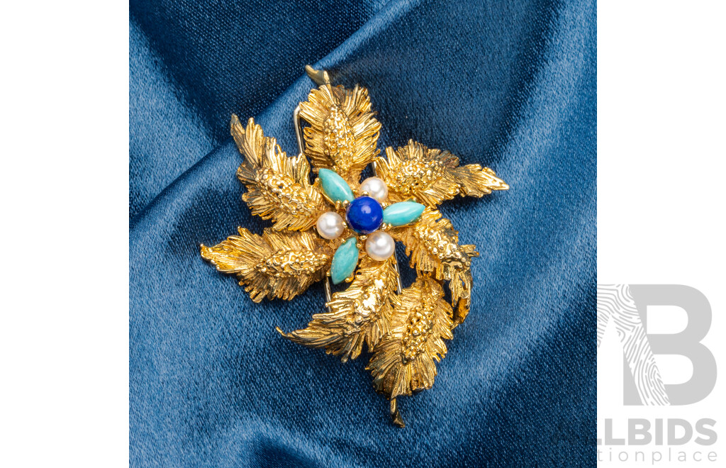 18ct Yellow Gold Vintage Blooming Flower Brooch - 18.68gms