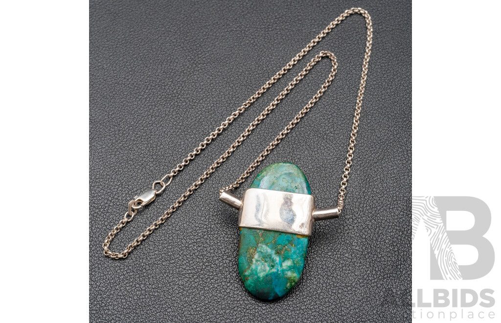 925 Sterling Silver Handmade Chrysocolla Pendant and Chain - 23.65gms