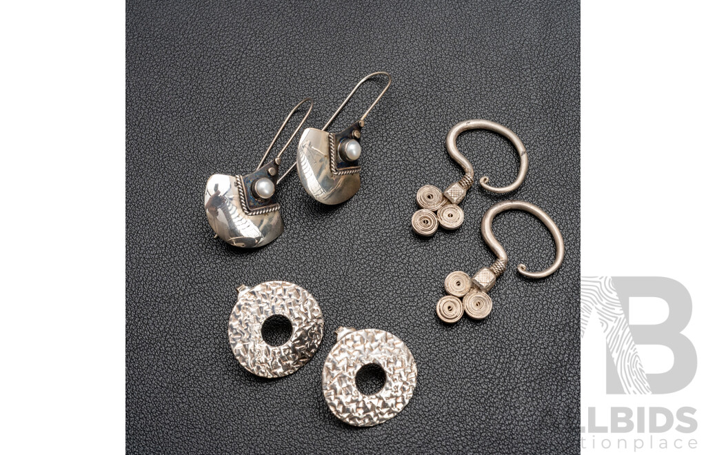 925 Sterling Silver Assorted Earrings. Lot of 3 - 21.75gms