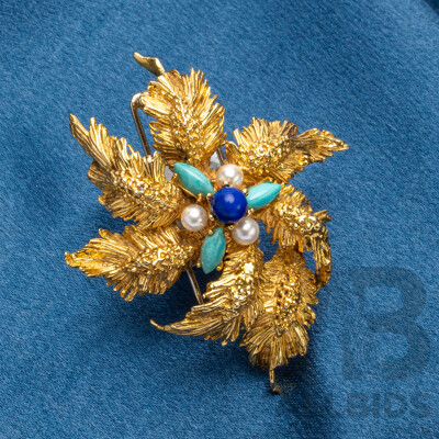 18ct Yellow Gold Vintage Blooming Flower Brooch - 18.68gms