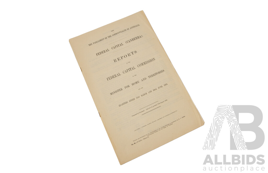 The Parliament of the Commonwealth of Australia Parliamentary Standing Committee on Public Works Report and Minutes of Evidence 1917, 1925 And192TT