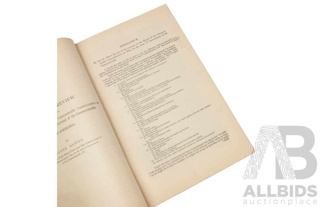 Legislative Council of New South Wales - a Short Review of the Contents of the Report of the Commonwealth Commissioners on Site for the Seat of Government of the Commonwealth 1903
