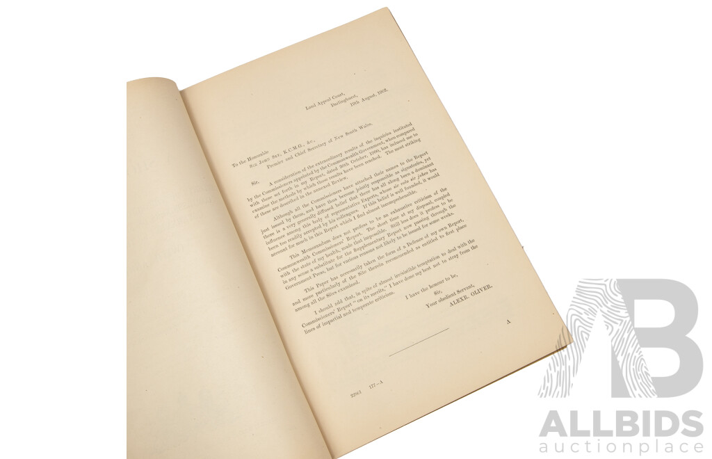 Legislative Council of New South Wales - a Short Review of the Contents of the Report of the Commonwealth Commissioners on Site for the Seat of Government of the Commonwealth 1903