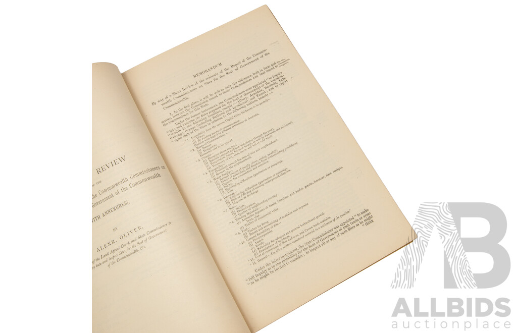 Legislative Council of New South Wales - a Short Review of the Contents of the Report of the Commonwealth Commissioners on Site for the Seat of Government of the Commonwealth 1903