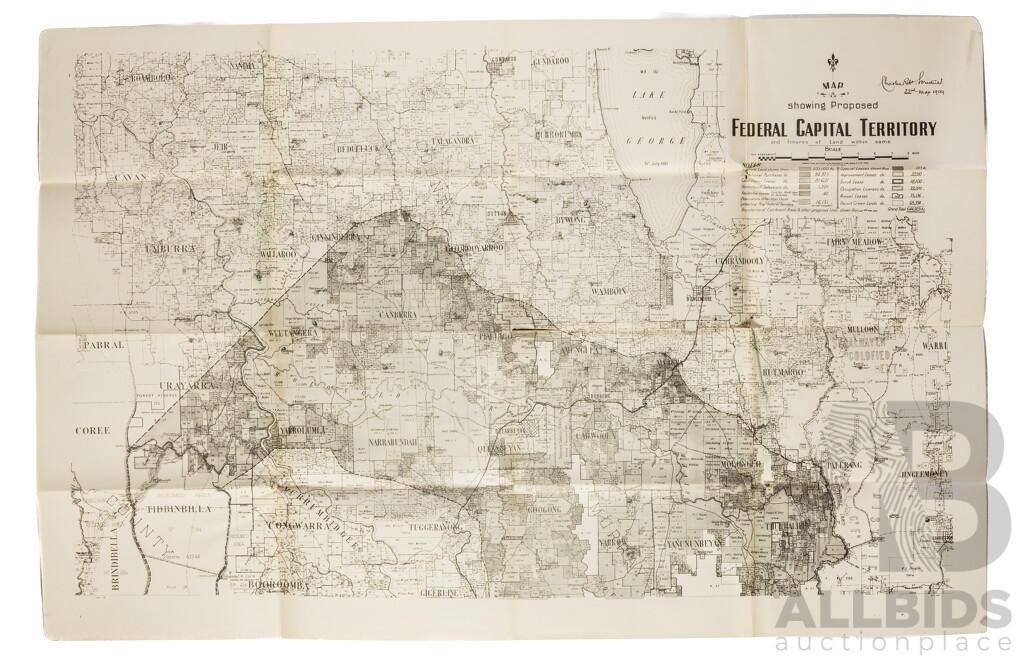 Early Map Showing Proposed Federal Capital Territory Marked 22 May 1909