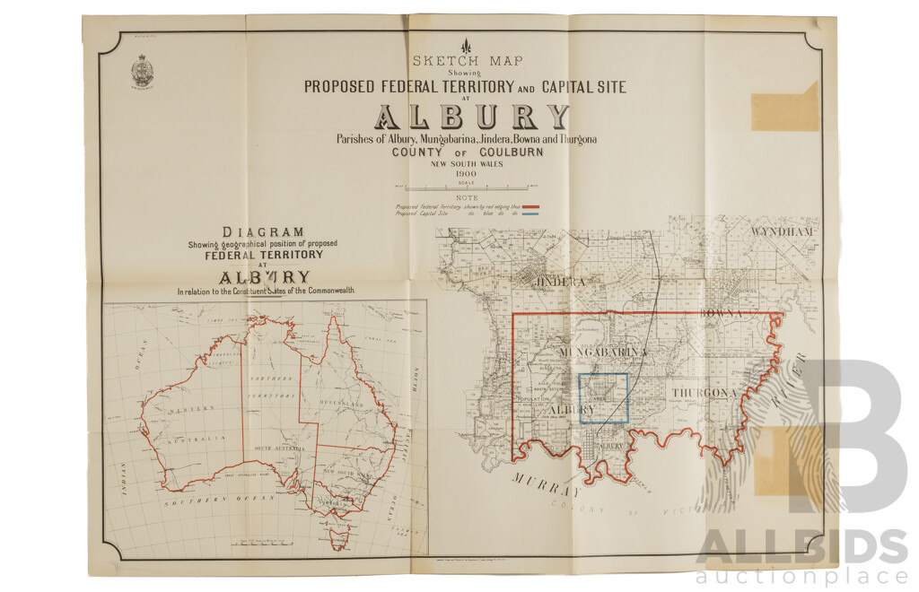 Early Sketch Map Showing Proposed Federal Territory and Capital Site at Albury