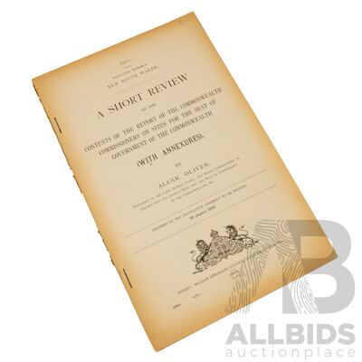 Legislative Council of New South Wales - a Short Review of the Contents of the Report of the Commonwealth Commissioners on Site for the Seat of Government of the Commonwealth 1903