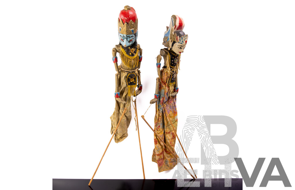 Two Vintage Indonesian Golek Wayang Wooden Puppets