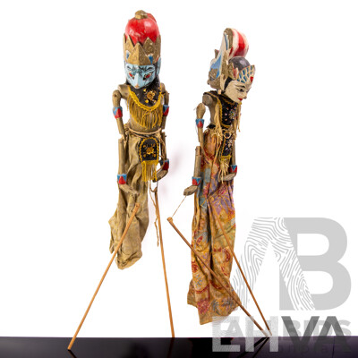 Two Vintage Indonesian Golek Wayang Wooden Puppets