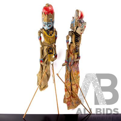 Two Vintage Indonesian Golek Wayang Wooden Puppets