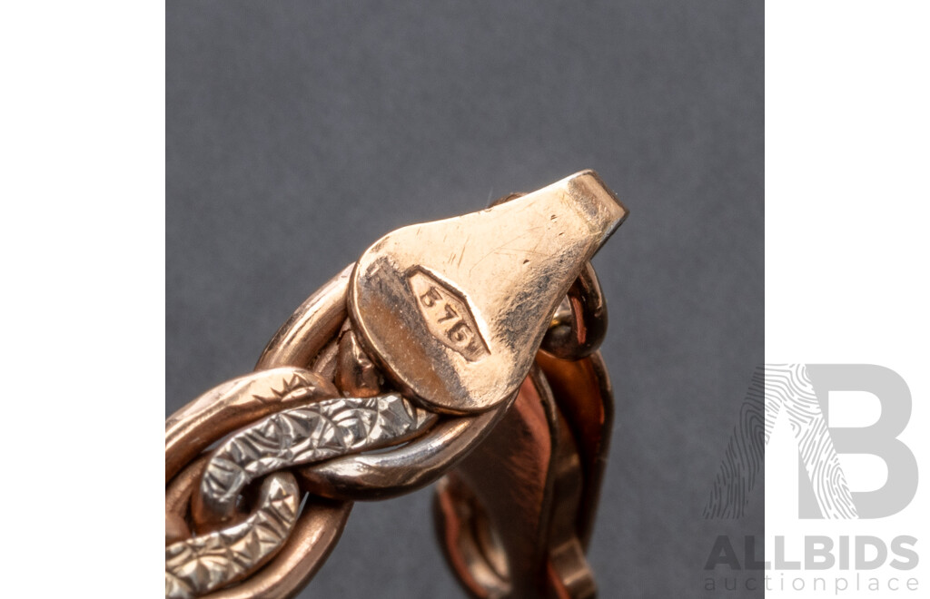 9ct silver filled Rose Gold Vintage Two Tone Key Pattern Flat Curb Bracelet, 19.5cm, 9.06 Grams