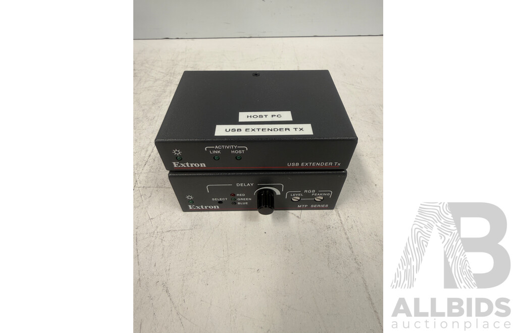 1x Extron IPLTS2 + 1x Extron USB Extender TX + 4x Extron USB Extender Plus R Receiver + 9x Extron IPLTS2 IP Link Controller