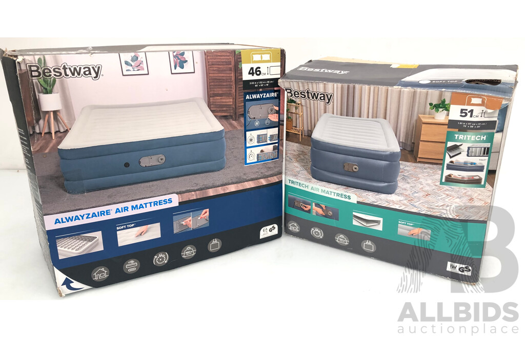 Bestway Single and Double Bed Air Mattresses with Built-in Pump - New
