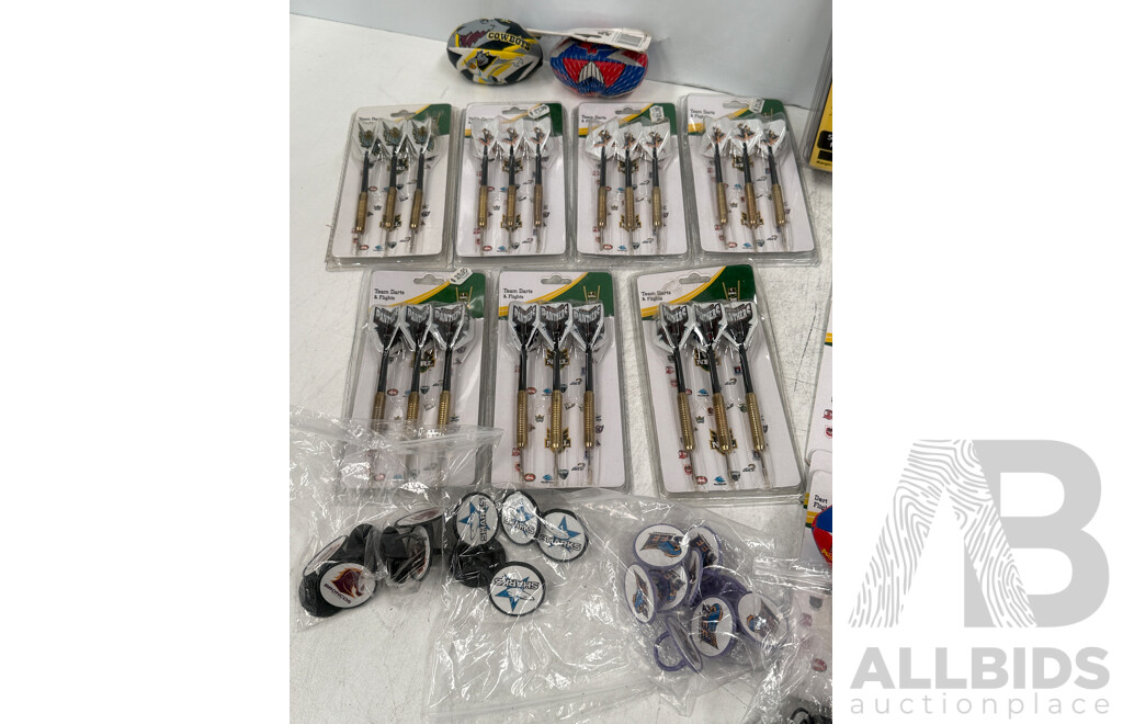 NRL Football Merchandise - Assorted Club Darts + Spares + Soft Balls + Vehicle Club Windscreen Sun Stickers