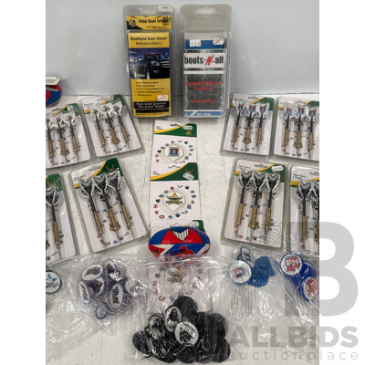 NRL Football Merchandise - Assorted Club Darts + Spares + Soft Balls + Vehicle Club Windscreen Sun Stickers
