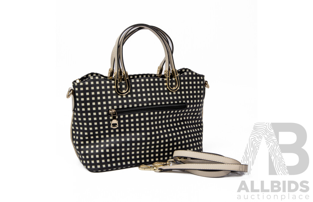 Cheviot Saffiano Black & White Checker Square Handbag with Strap