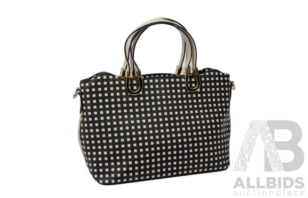 Cheviot Saffiano Black & White Checker Square Handbag with Strap