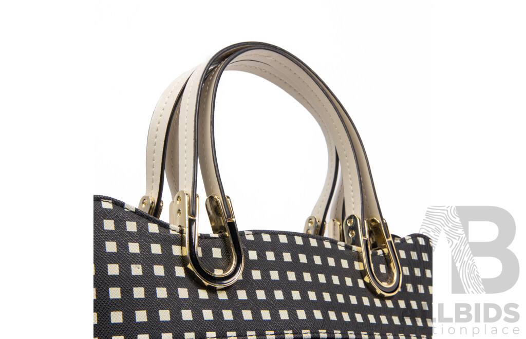 Cheviot Saffiano Black & White Checker Square Handbag with Strap