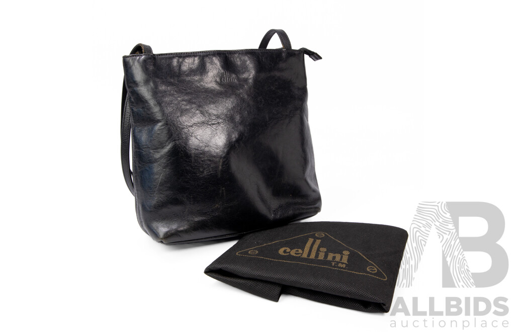 Cellini Black Leather Shoulder Bag