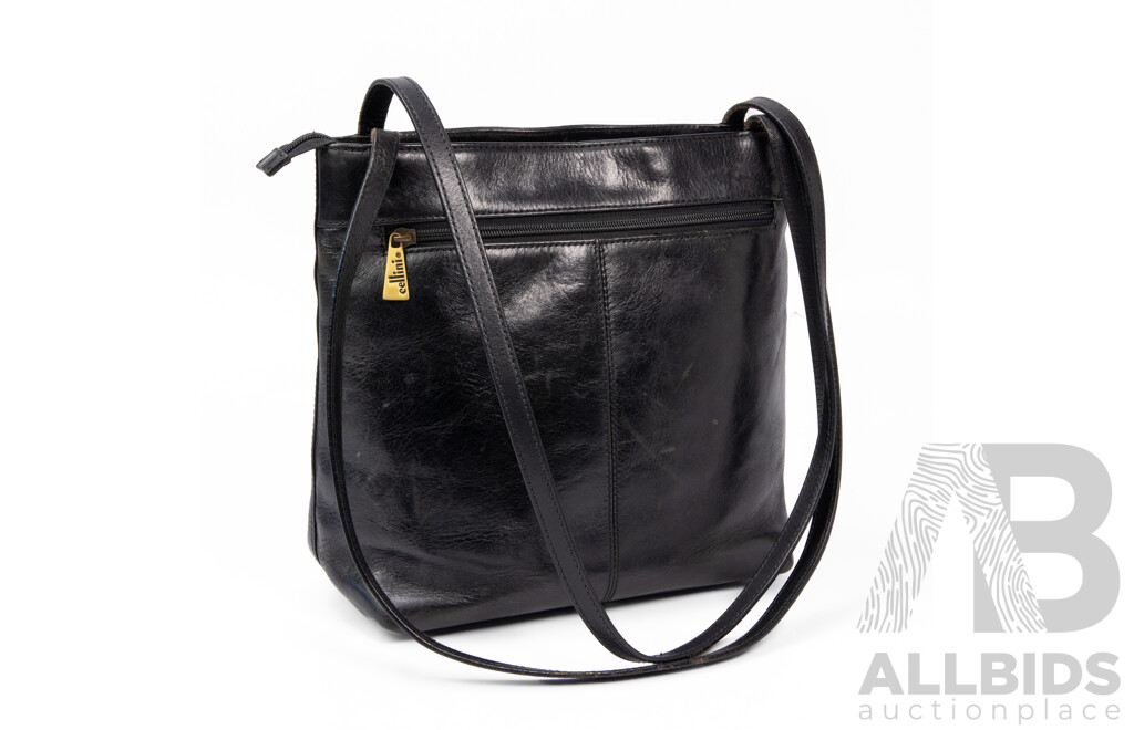 Cellini Black Leather Shoulder Bag