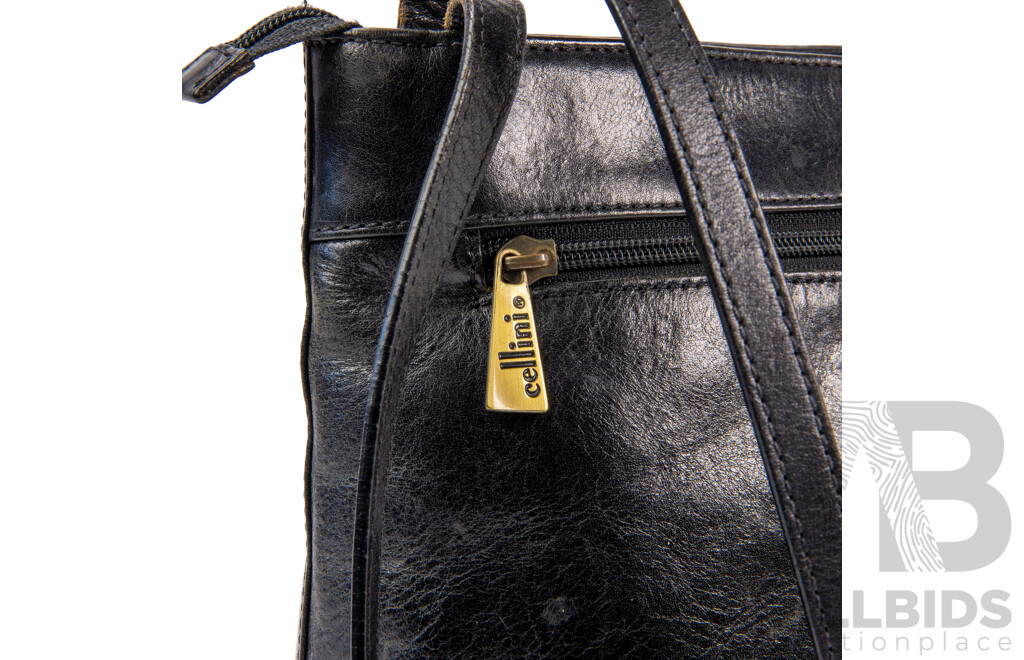 Cellini Black Leather Shoulder Bag