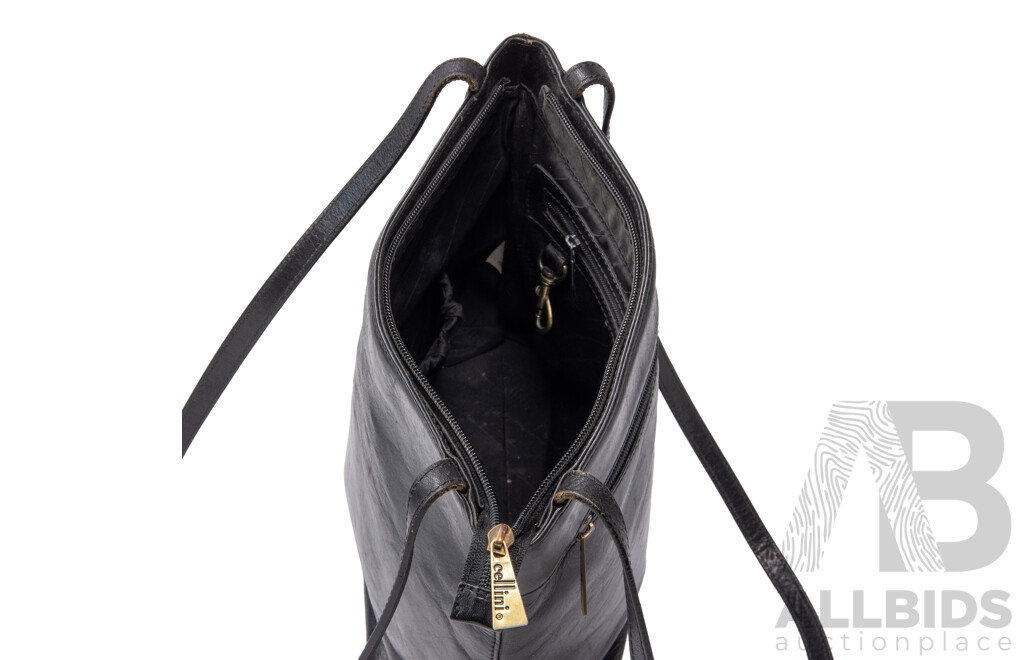Cellini Black Leather Shoulder Bag