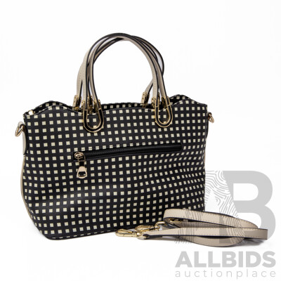 Cheviot Saffiano Black & White Checker Square Handbag with Strap