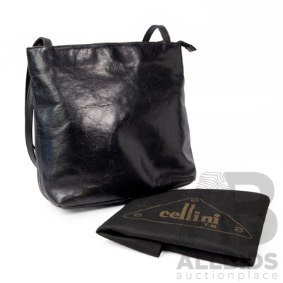 Cellini Black Leather Shoulder Bag