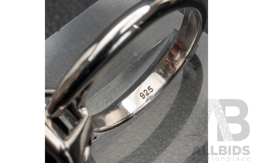 BRAND NEW - Sterling Silver Rhodium Plated Black Spinel Ring, Size O, 5.63 Grams