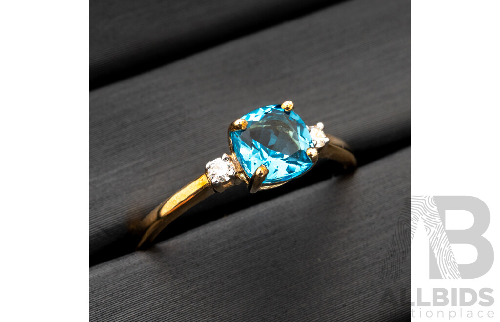 BRAND NEW - 9ct Yellow Gold Topaz & Diamond Ring, TDW0.06ct, Size N, 1.71 Grams