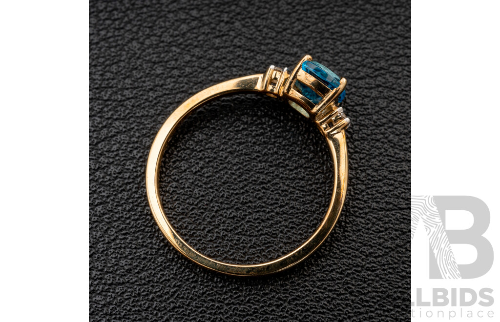 BRAND NEW - 9ct Yellow Gold Topaz & Diamond Ring, TDW0.06ct, Size N, 1.71 Grams