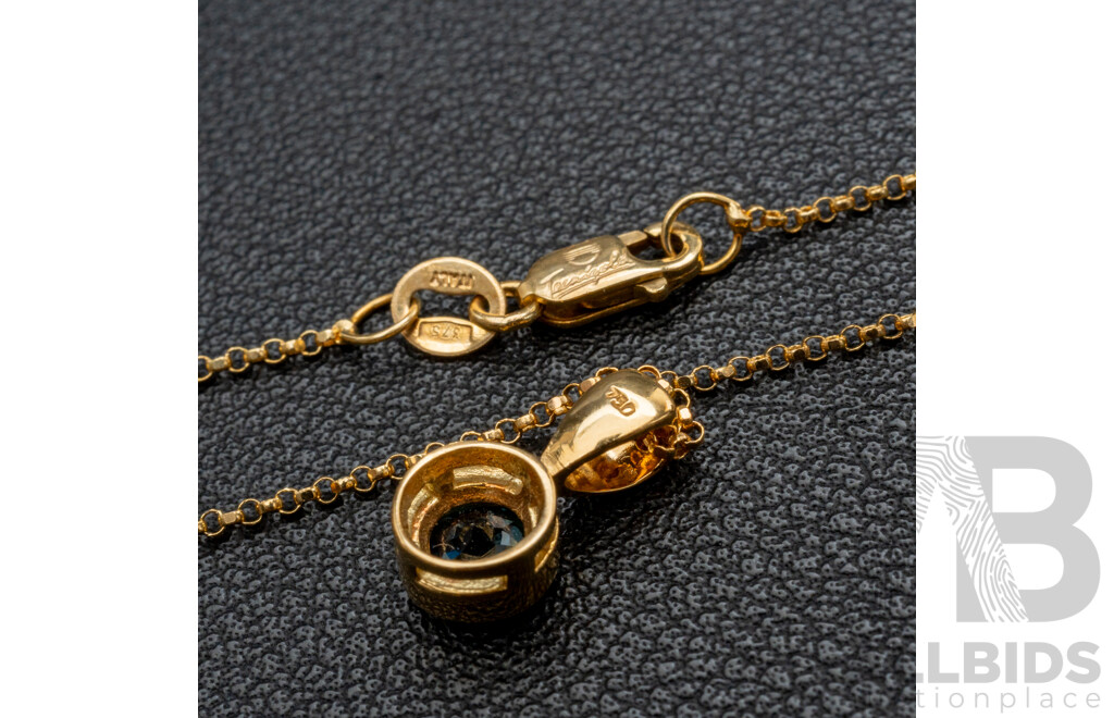 BRAND NEW - 18ct London Blue Topaz Pendant on 9ct Belcher Link Necklace, 5mm, 50cm, 2.86 Grams