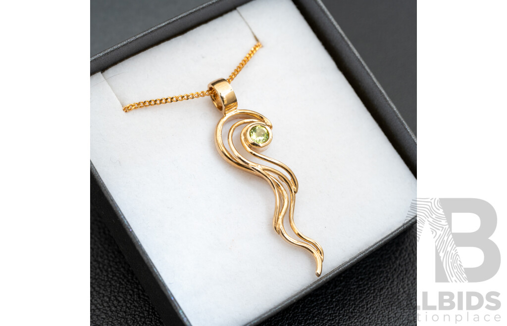 BRAND NEW - 9ct Unique Artisan Peridot Pendant, 45mm, on 9ct Yellow Gold Necklace, 45cm, 6.06 Grams