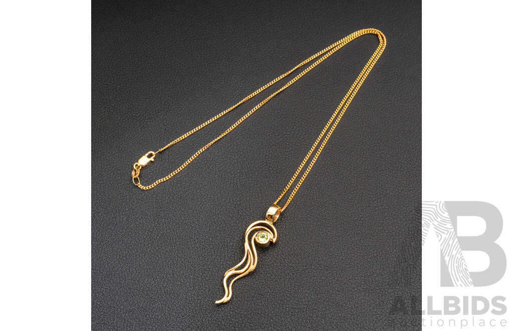 BRAND NEW - 9ct Unique Artisan Peridot Pendant, 45mm, on 9ct Yellow Gold Necklace, 45cm, 6.06 Grams